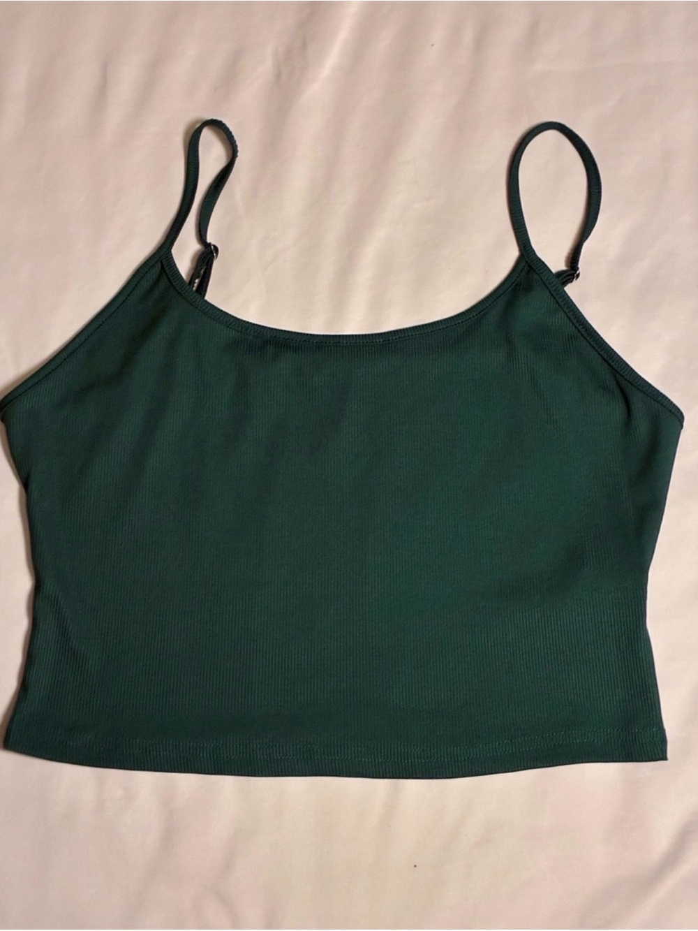 Forest Green Ribbed Adjustable Spaghetti Strap Crop Tank Top New Without Tags